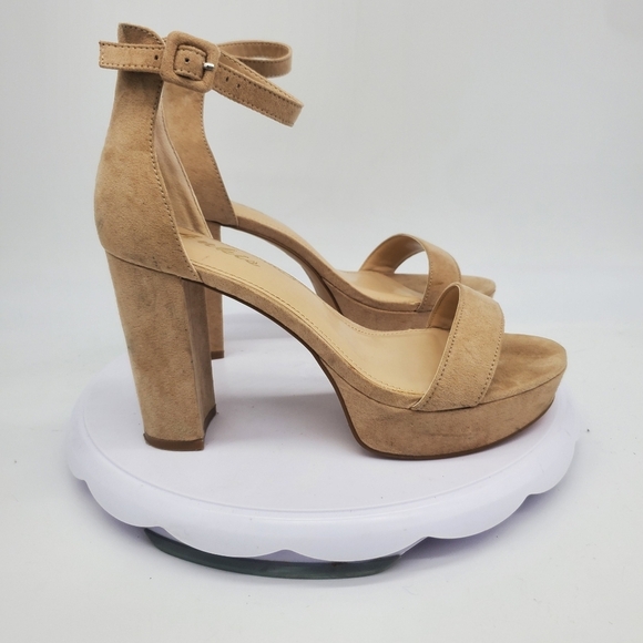 Ankis Shoe Women 7.5 Chunky Platforms 4 Inch Block Heels Nude Suede - Picture 7 of 8